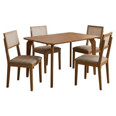 Mesa de Jantar Papaia 4 Lugares MDF com Cadeiras Estofadas Linho Bege Milani Movelaria