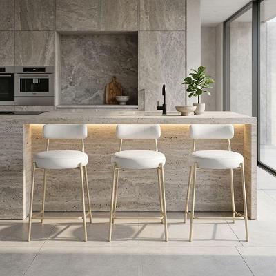 Kit 3 Banquetas Altas Londres PU Base Fixa com Encosto Branco D'Rossi