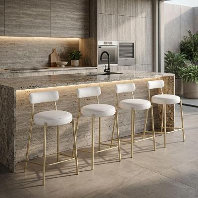 Kit 4 Banquetas Altas Londres PU Base Fixa com Encosto Branco D'Rossi
