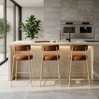 Kit 3 Banquetas Altas Londres PU Base Fixa com Encosto Nozes D'Rossi