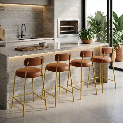 Kit 4 Banquetas Altas Londres PU Base Fixa com Encosto Nozes Dourado D'Rossi