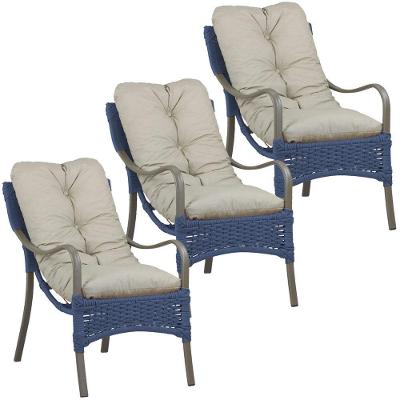 Kit 3 Poltronas e Mesa Guanabara Alumínio Corda Náutica Azul Marinho Trama Original
