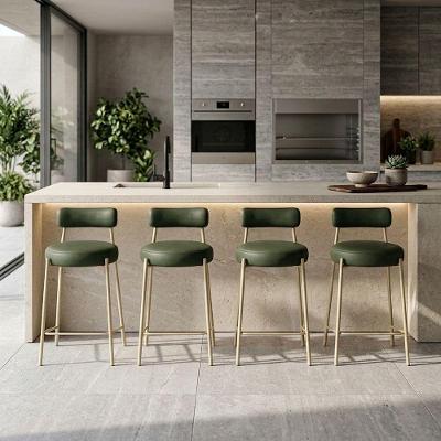 Kit 4 Banquetas Altas Londres PU Base Fixa com Encosto Verde D'Rossi