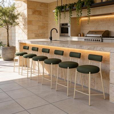 Kit 6 Banquetas Altas Londres PU Base Aço com Encosto Verde D'Rossi