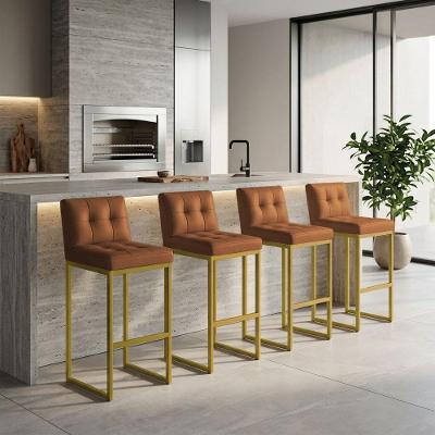 Kit 4 Banquetas Lirina PU Whisky Base Dourada Encosto Industrial D'Rossi
