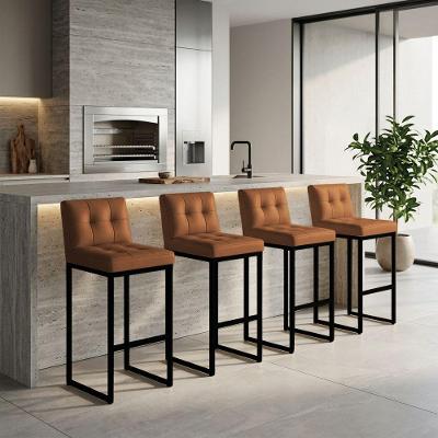 Kit 4 Banquetas Lirina PU Whisky Encosto Industrial Base Preta D'Rossi