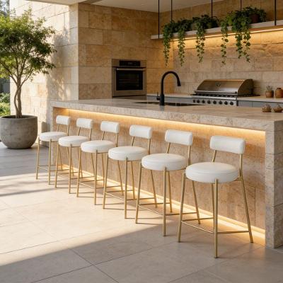 Kit 6 Banquetas Altas Londres PU Base Aço com Encosto Branco D'Rossi