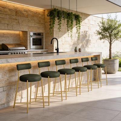 Kit 6 Banquetas Altas Londres Assento em PU Base Aço com Encosto Verde D'Rossi