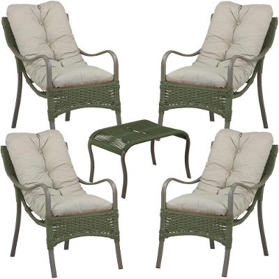 Kit 4 Poltronas e Mesa Guanabara Alumínio Corda Náutica Verde Musgo Trama Original