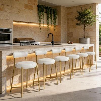 Kit 6 Banquetas Londres PU com Encosto Industrial Dourado Branco D'Rossi