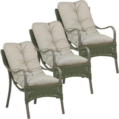 Kit Poltronas Almofadadas e Mesa Guanabara Alumínio Corda Náutica Verde Musgo Trama Original