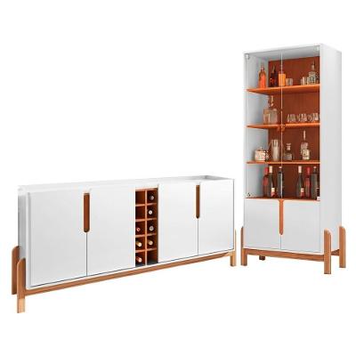 Kit Buffet e Cristaleira Lizz 4 Portas MDF com Adega Branco Cedro