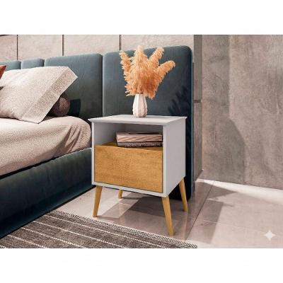 Mesa de Cabeceira Cancun 1 Gaveta MDF Retrô Off White Ravilar