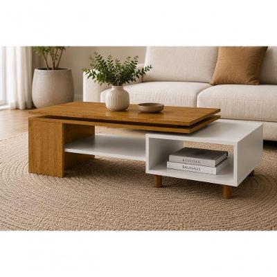 Mesa de Centro Lima Retangular MDP Madeira 90CM Naturalle e Off White