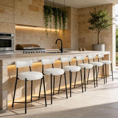 Kit 6 Banquetas Londres PU Base Aço com Encosto Fixo Branco D'Rossi