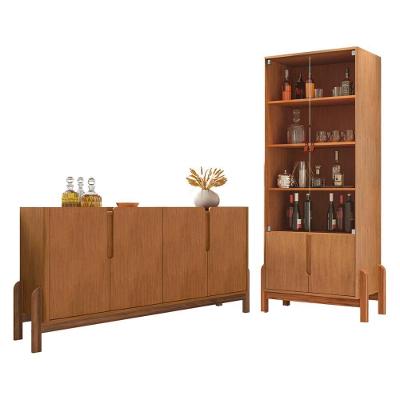 Kit Cristaleira e Buffet Lizz 2 Portas 4 Prateleiras MDF Amadeirado