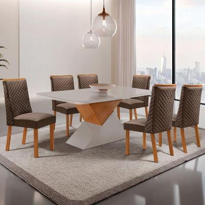 Mesa Aster 6 Lugares MDF com Cadeiras Yasmin Veludo Off White Moderna