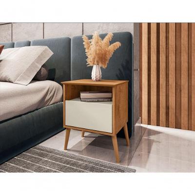 Mesa de Cabeceira Cancun 1 Gaveta MDF Retrô Off White Ravilar