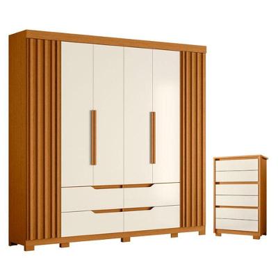 Kit Guarda Roupa Casal Doble 6 Portas de Bater Cômoda Unno 6 Gavetas MDP Cinamomo Off White