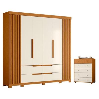 Kit Guarda Roupa Casal Doble 6 Portas de Bater Cômoda Vittoria 6 Gavetas MDP Cinamomo Off White