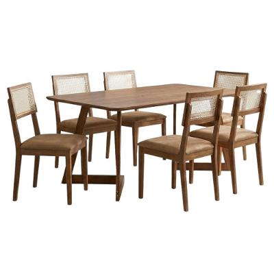 Mesa de Jantar Cajú 6 Lugares MDF Cadeiras Corino Kaki 180CM Milani Movelaria