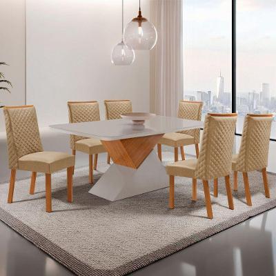 Mesa de Jantar Aster 6 Lugares MDF Serigrafado Off White 180CM Moderna