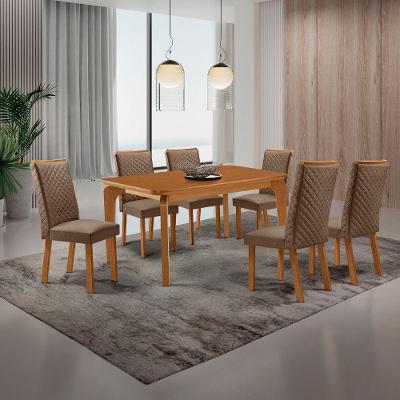 Mesa de Jantar Liz 6 Lugares MDF Cadeiras Lira Veludo Capuccino 180CM Moderna
