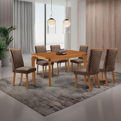 Mesa de Jantar Liz 6 Lugares MDF Cadeiras Lira Veludo Marrom 180CM Moderna