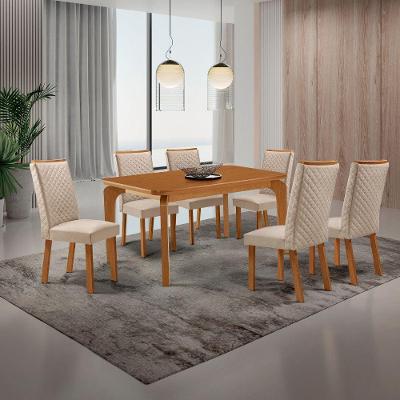 Mesa de Jantar Liz 6 Lugares MDF Cadeiras Lira Veludo Creme 180CM Moderna