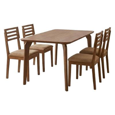 Mesa de Jantar Papaia 4 Lugares MDF Cadeiras Corino Kaki 130CM Milani Movelaria