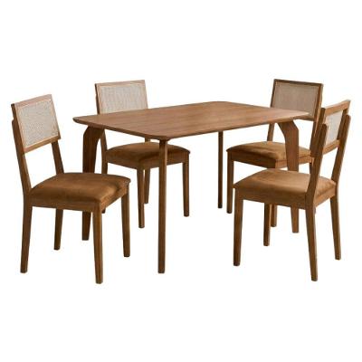 Mesa de Jantar Papaia 4 Lugares MDF com Cadeiras Corino Kaki Milani Movelaria