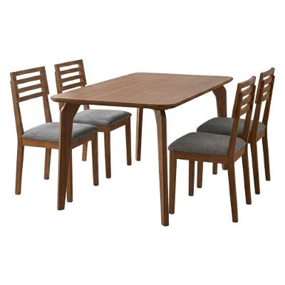 Mesa de Jantar Papaia 4 Lugares MDF Cadeiras Estofadas Linho Grafite Milani Movelaria