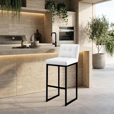 Banqueta Alta Lirina Assento PU Base Industrial com Encosto Branco D'Rossi
