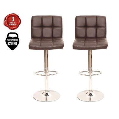 Kit 2 Banquetas Altas Gomos PU Giratório sem Encosto Café Cadeiras Inc
