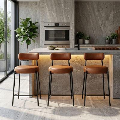 Kit 3 Banquetas Londres PU Base Fixa com Encosto Nozes Preto D'Rossi