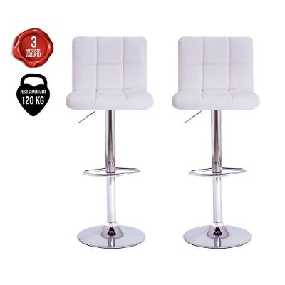 Kit 2 Banquetas Altas Gomos Assento PU Giratório Branco Cadeiras Inc