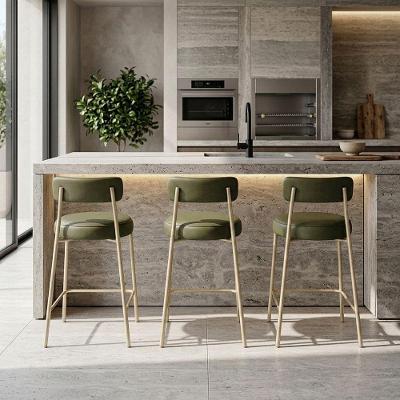 Kit 3 Banquetas Altas Londres PU Base Fixa com Encosto Verde D'Rossi