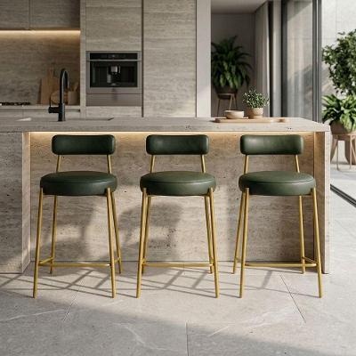 Kit 3 Banquetas Altas Londres PU Base Fixa com Encosto Verde D'Rossi