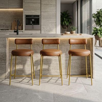 Kit 3 Banquetas Londres PU com Encosto Industrial Dourado D'Rossi
