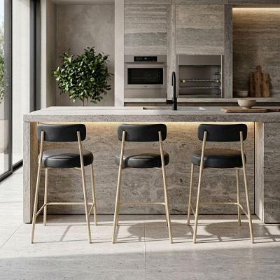 Kit 3 Banquetas Altas Londres PU Base Fixa com Encosto Preto D'Rossi