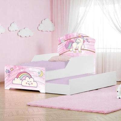 Mini Cama Infantil Unicórnio K02 com Cama Auxiliar MDF-MDP Branco D'Rossi