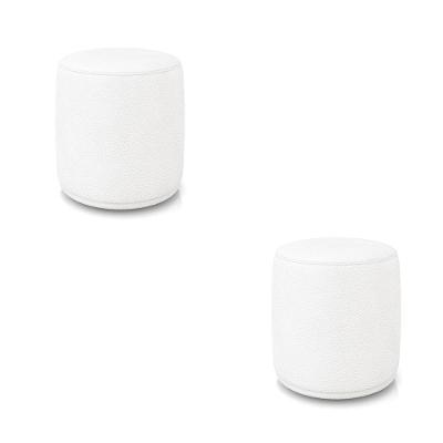 Kit 2 Puffs Redondos Orgânicos Malu Assento Espuma Couro Sintético Branco D'Rossi