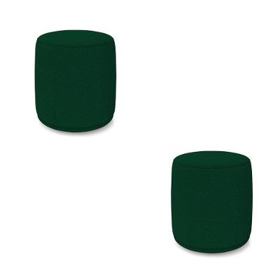 Kit 2 Puffs Redondos Orgânicos Malu Assento Espuma Revestimento Bouclê Verde D'Rossi