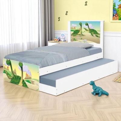 Cama Solteiro Infantil K02 Dinossauro com Auxiliar MDF-MDP D'Rossi