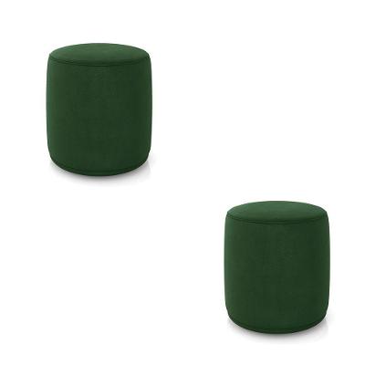 Kit 2 Puffs Redondos Malu Orgânico Assento Espuma Madeira Maciça Suede Verde D'Rossi