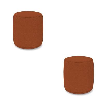 Kit 2 Puffs Redondos Malu Bouclê Terracota Madeira Suede D'Rossi
