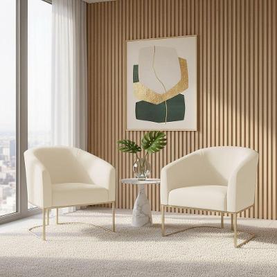 Kit 2 Poltronas Stella Veludo Cotelê Base Champanhe Off White D'Rossi