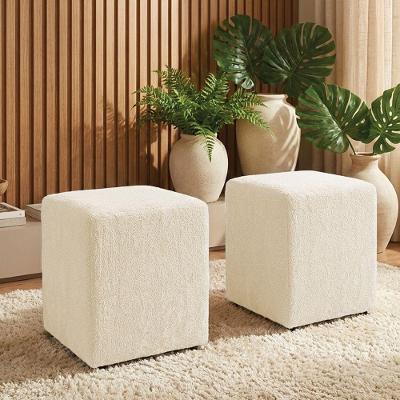 Kit 2 Puffs Decorativos Lucca Quadrados Espuma Revestimento Suede Bege D'Rossi