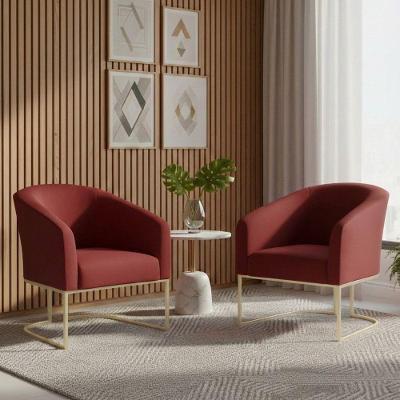 Kit 2 Poltronas Stella Veludo Base Champanhe Espuma D26 Marsala D'Rossi