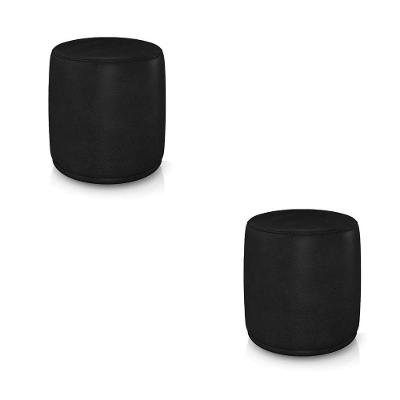 Kit 2 Puffs Redondos Malu Espuma Couro Sintético Preto D'Rossi